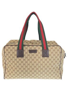 Gucci Sherry Line Beige Brown GG Canvas Leather Boston Bag